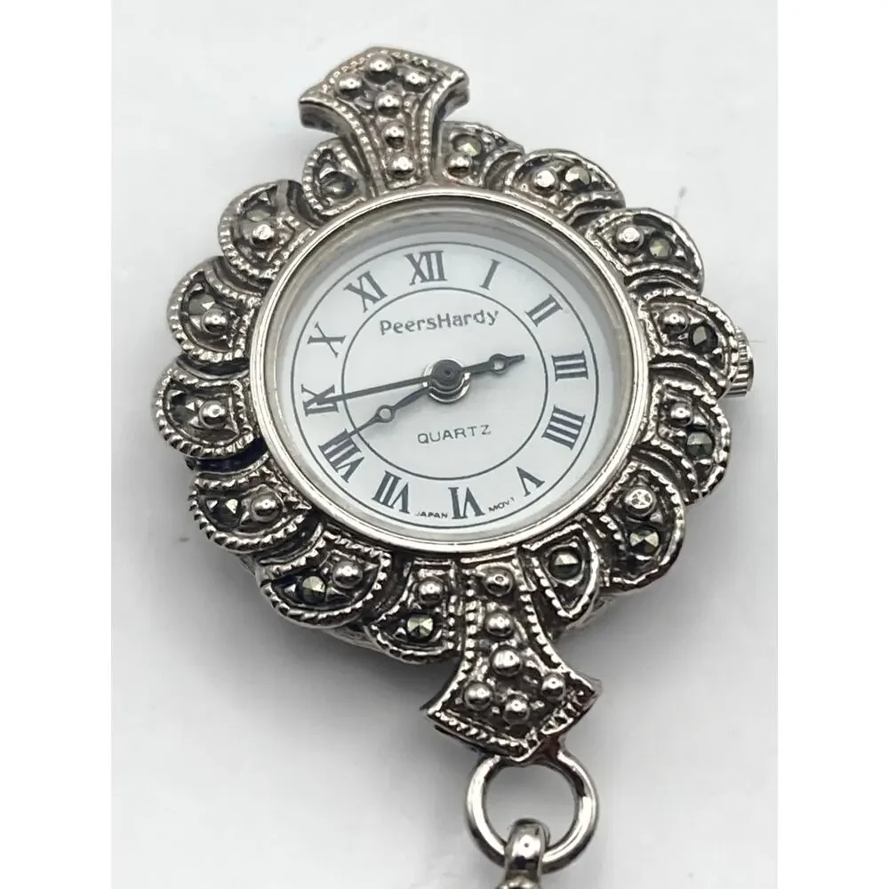 Women's Art Deco Brooch Watch Peers Hardy - New Battery - Marcasite Like Stones